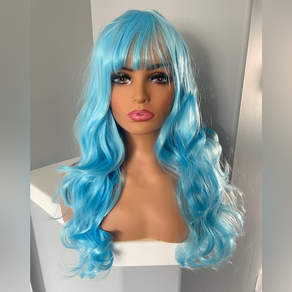Vibrant Blue Long Wavy Fringe Women's Fashion Wig